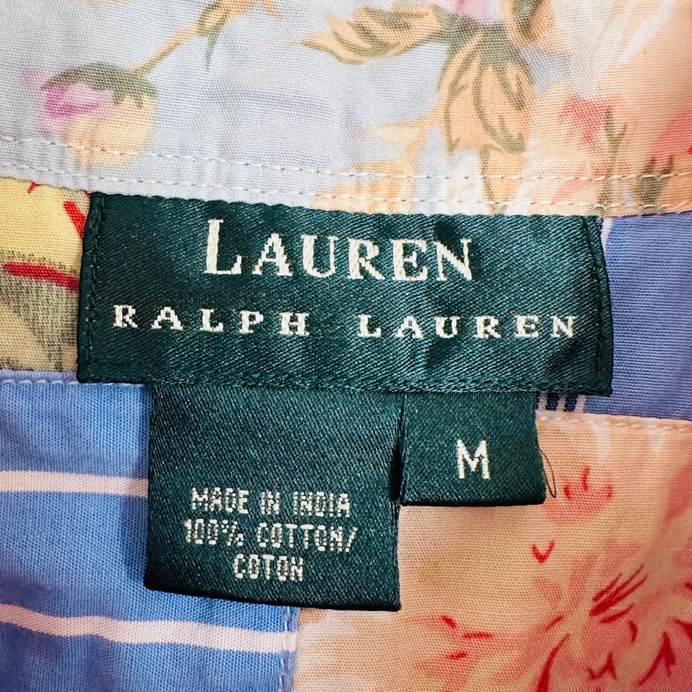 Vintage Ralph Lauren Patchwork Button-Up Shirt Floral Striped Boho - Picture 9 of 9